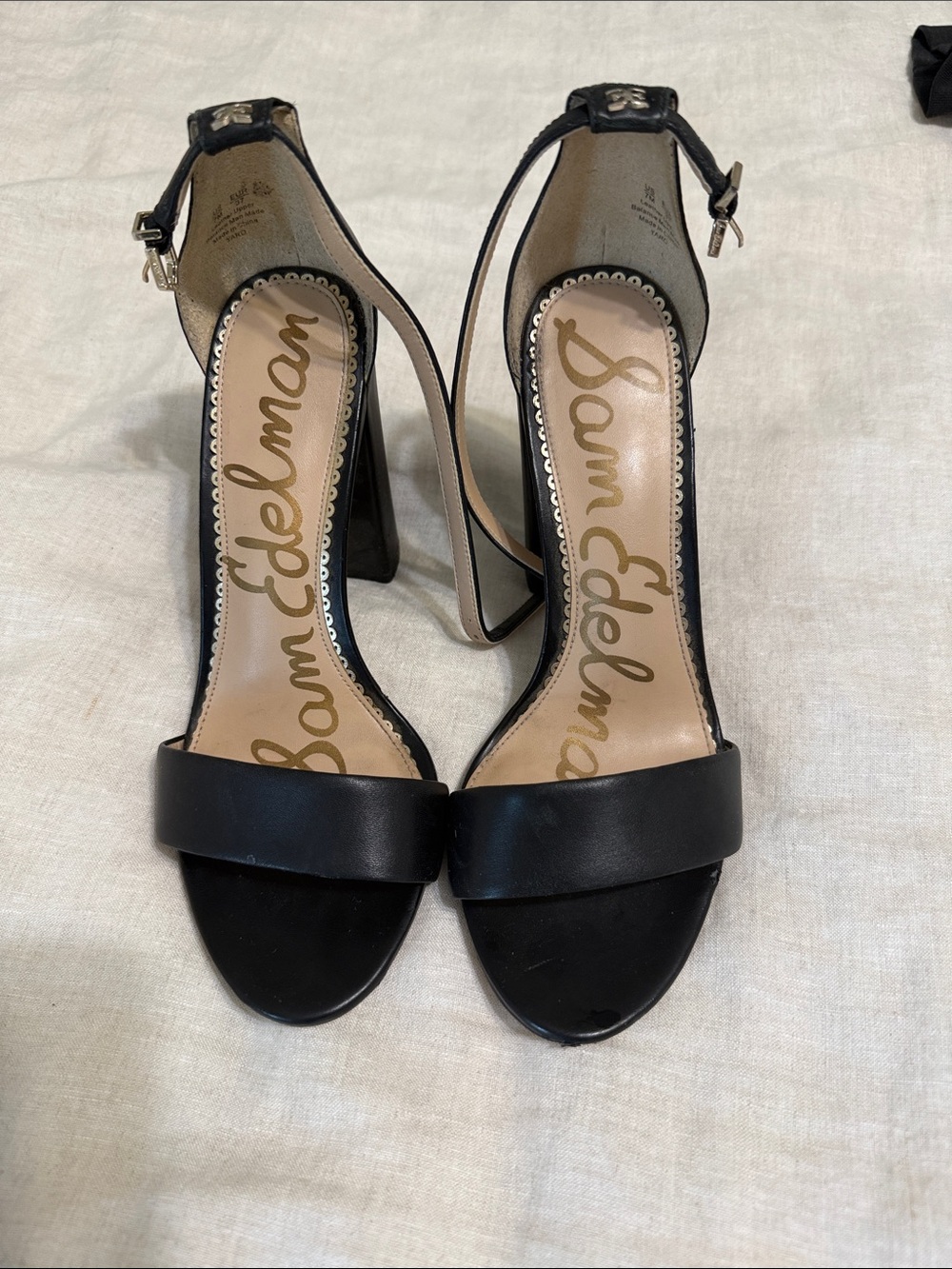 Sam Edelman Black Leather Open-Toe Ankle-Strap Block Heels